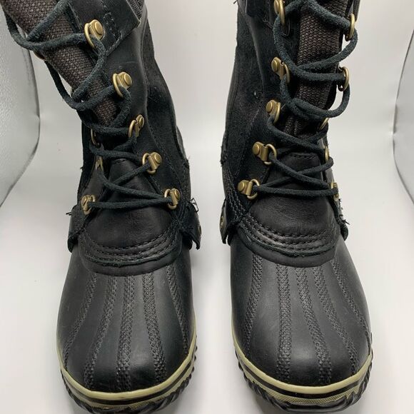 Sorel Conquest Carly Black Leather Winter Boots Style NL2033-010 Womens Size 7 - Picture 4 of 10